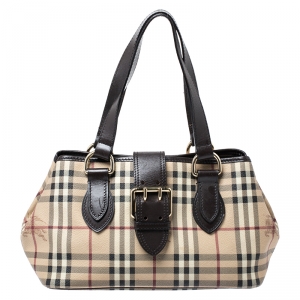 مملوكة مسبقًا حقيبة كتف بربري كروهات هايماركت كانفاس مقوى بني داكن/بيج 