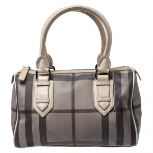 Burberry Grey/Beige Smoked Check PVC Small Chester Boston Bag