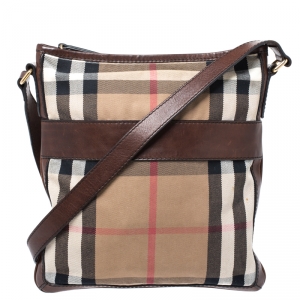 Burberry Beige/Brown House Check Canvas and Leather Messenger Bag