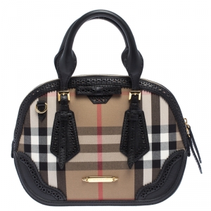 مملوكة مسبقًا Burberry Beige/Black House Check Canvas and Laser Cut Leather Hobo
