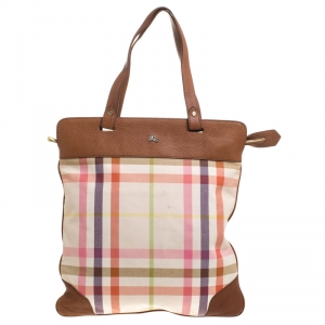 Pre Owned Burberry Multicolor House Check Canvas and Leather Tote