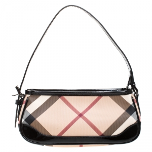 Burberry Beige/Black Nova Check Canvas and Patent Leather Small Newbury Sling Bag