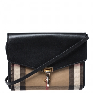 Pre Owned Burberry Black House Check Canvas and Leather Macken Crossbody Bag