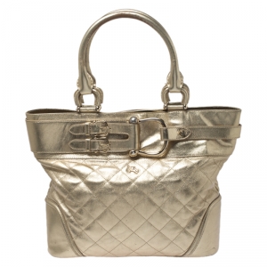 Pre Owned Burberry Gold Quilted Leather Hillgate Tote