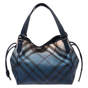 Pre Owned Burberry Blue Ombre Supernova Check PVC Bilmore Tote