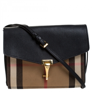 Pre Owned Burberry Black House Check Canvas and Leather Macken Crossbody Bag