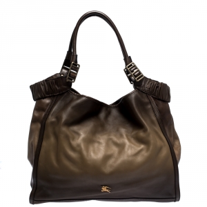 Pre Owned Burberry Brown Ombre Leather Shopper Tote