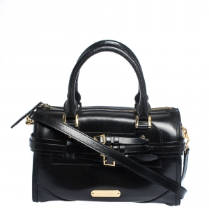مملوكة مسبقًا Burberry Black Bridle Leather Belted Bowler Bag