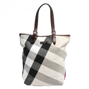 مملوكة مسبقًا Burberry Beige/Brown Mega Check Canvas and Leather Victoria Tote