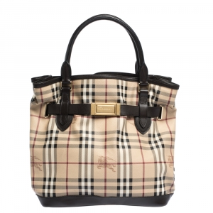 مملوكة مسبقًا Burberry Beige/Brown Haymarket Check Canvas and Leather Medium Golderton Tote