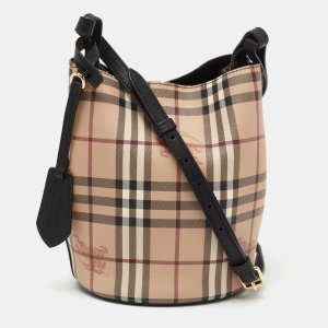 Burberry Bucket Beige Haymarket Check Coated Canvas and Leather Bucket Bag