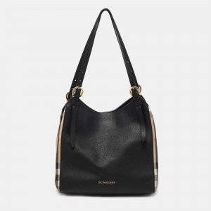مملوكة مسبقًا Burberry Black/Beige House Check Canvas and Leather Small Canterbury Tote