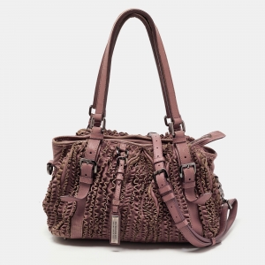 Pre Owned Burberry Old Rose Leather Ruffled Leather Lowry Tote