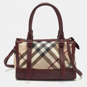 Burberry Dark Red/Beige Nova Check Floral Embossed PVC and Leather Satchel