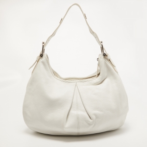 Pre Owned Burberry White Leather Buckle Handle Hobo