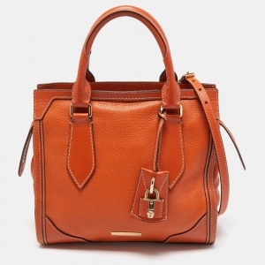 Pre Owned Burberry Orange Leather Honeywood Tote