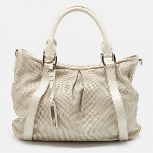 مملوكة مسبقًا Burberry Off White Leather Studded Ashbury Knight Satchel