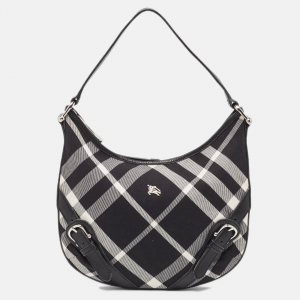 Burberry Black House Check Canvas and Leather Larkin Hobo