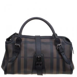 Burberry Black Smoked Check PVC Chain Lock Bowling Bag