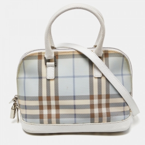 Burberry Blue/White House Check PVC and Leather Dome Satchel 