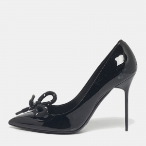 Pre Owned Burberry Black Patent Leather Finsbury Bow Pumps Size 40