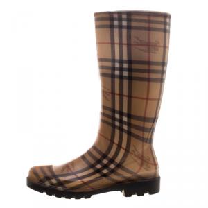 Pre Owned Burberry Beige Haymarket Check PVC Rain Boots Size 40