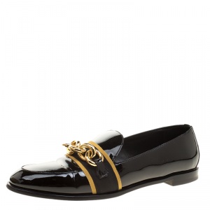Burberry Black Patent Leather Chain Detail Loafers Size 38