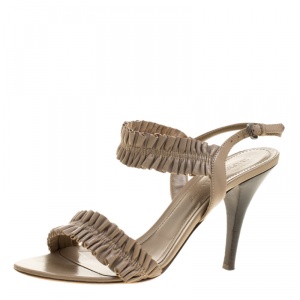 Burberry Taupe Leather Ruffle Slingback Sandals Size 39