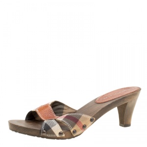 Burberry Brown Nova Check Fabric Slides Size 38