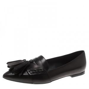 Burberry Black Leather Coledale Tassel Detail Pointed Toe Penny Loafers Size 37.5