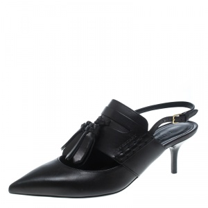 Burberry Black Leather Colebert Cut Out Pointed Toe Tassel Detail Slingback Sandals Size 36.5