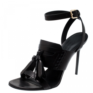 Burberry Black Leather Clarence Penny Keeper Tassel Strap Sandals Size 39