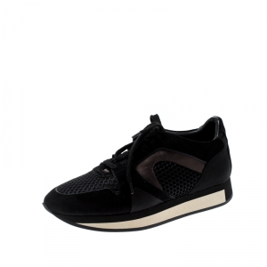 Pre Owned Burberry Black Mesh/Suede Lace Up Sneakers Size 38