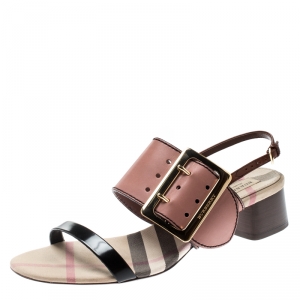 Burberry Tricolor Leather Sawley Trench Buckle Slingback Sandals Size 40