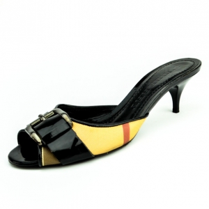 Pre Owned Burberry Nova Check Kitten Heel Slides Size 37
