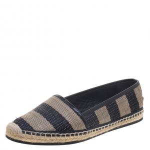 Pre Owned Burberry Two Tone Striped Raffia Hodgeson Espadrilles Size 38.5