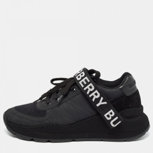 Pre Owned Burberry Black Suede and Mesh logo Lace Up Sneakers Size 36