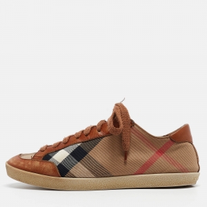 Burberry Brown Nova Check Leather and Canvas Sneakers Size 37