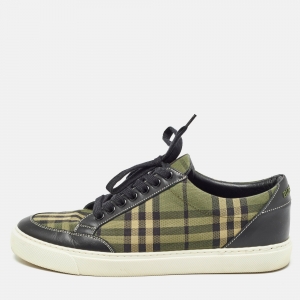 Burberry Green/Black Check Canvas and Leather Low Top Sneakers Size 40