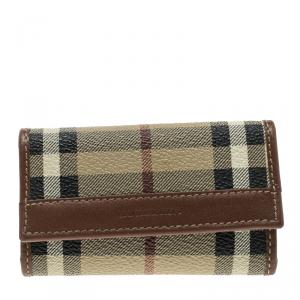 Pre Owned Burberry Brown Haymarket Check PVC 6 Key Case Holder
