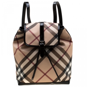 Burberry Black/Beige Nova Check PVC and Patent Leather Backpack