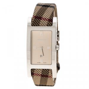 Pre Owned Burberry Beige Stainless Steel Heritage BU1014 Women's Wristwatch 24 mm