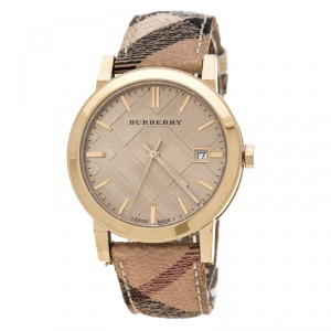 Pre Owned Burberry Beige Gold Plate Steel The City BU9026 Women's Wristwatch 38 mm