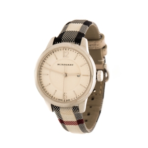 Burberry Cream Stainless Steel The classic Horseferry Check BU10103 Women's Wristwatch 32 mm