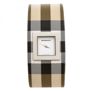Burberry White Stainless Steel Canvas Signature Nova Check BU4000 Women's Wristwatch 22 mm