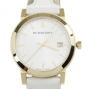 Burberry Nova Check Leather Gold Plated Womens Wristwatch 38 MM