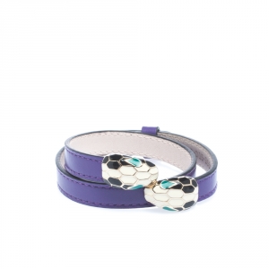 Bvlgari Serpenti Forever Enamel Purple Leather Gold Plated Double Wrap Bracelet