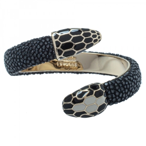 Bvlgari Black Galuchat Leather Serpenti Forever Rigid Bracelet