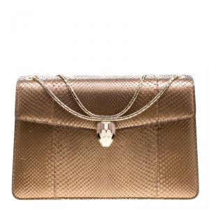 Bvlgari Bronze Python Medium Serpenti Forever Flap Shoulder Bag