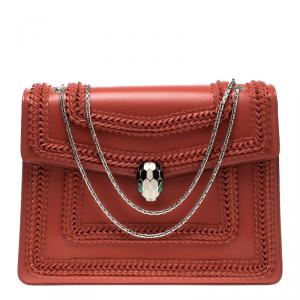Bvlgari Red Leather Large Ruffled Serpenti Forever Shoulder Bag